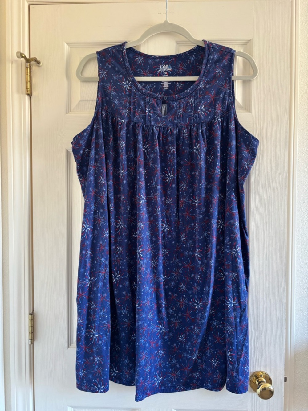 croft & barrow navy sleeveless sleep gown with red and light blue fireworks